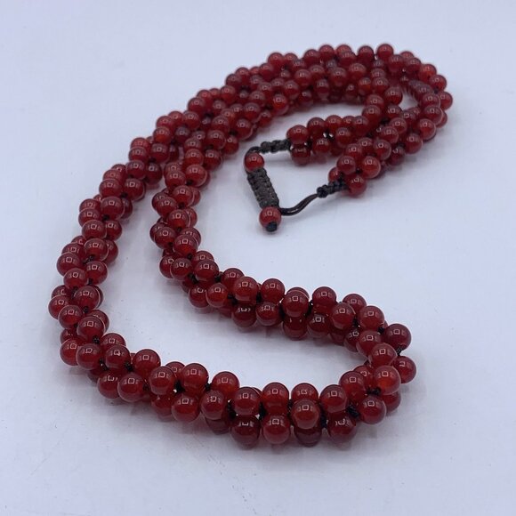 Carnelian Stone Mala Beads Necklace Drawstring Closure & Floral Zippered Pouch - Picture 2 of 8